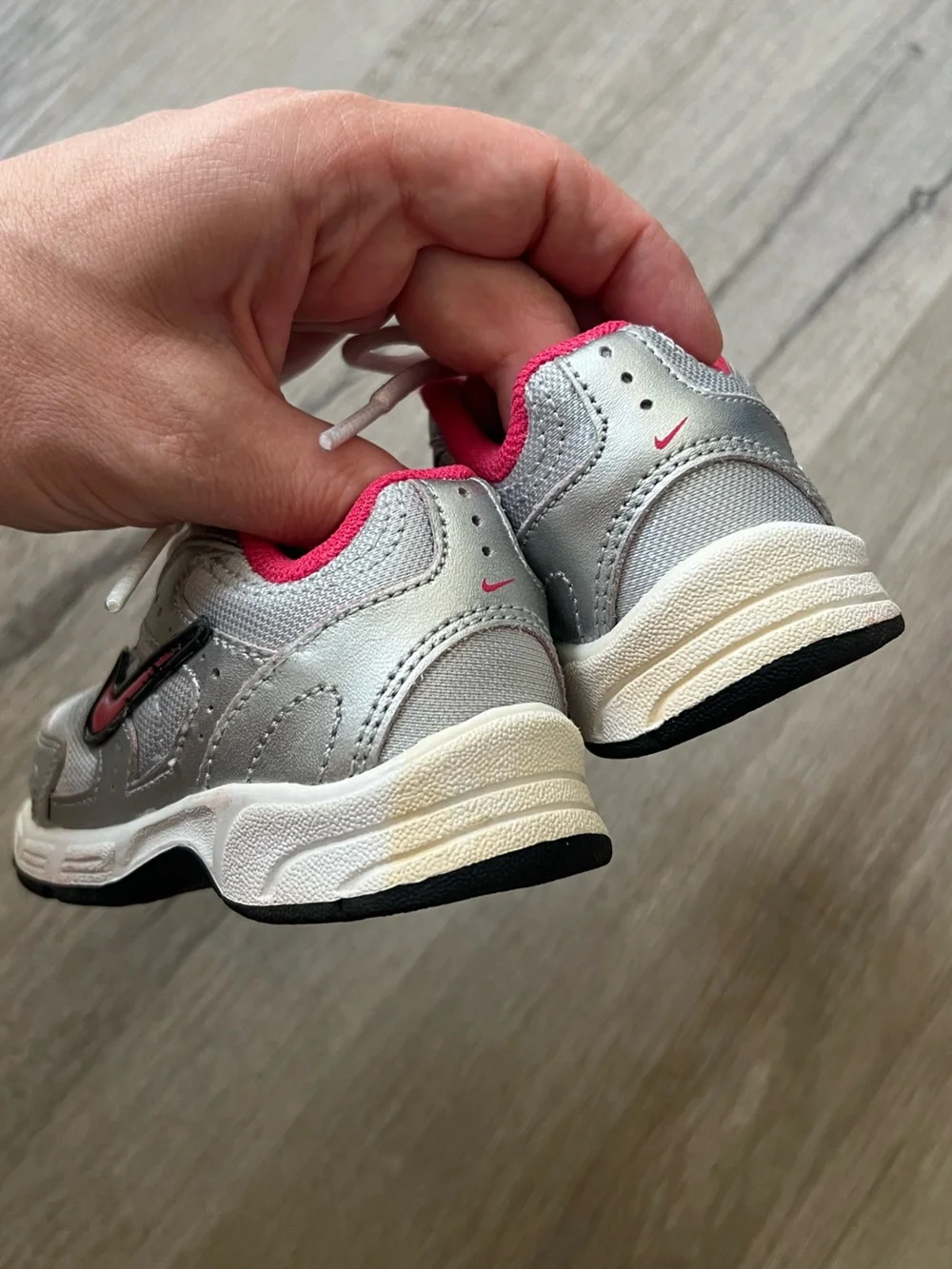 Nike Toddler Silver and Pink Retro Sneakers size 5